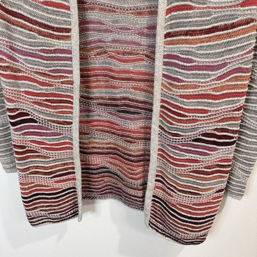Vintage 90s Y2K Nic + Zoe Sweater Cardigan S Open Front Knit Artsy Gray Red - Picture 3 of 10